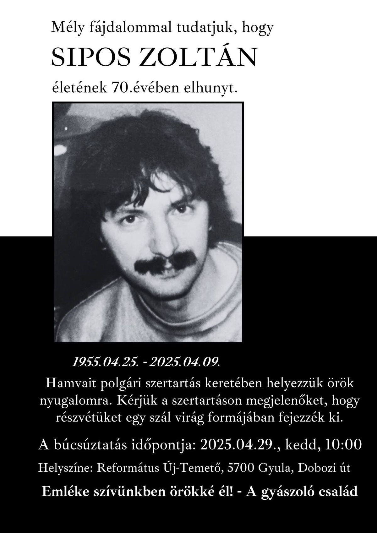 Sipos Zoltán, végső búcsú