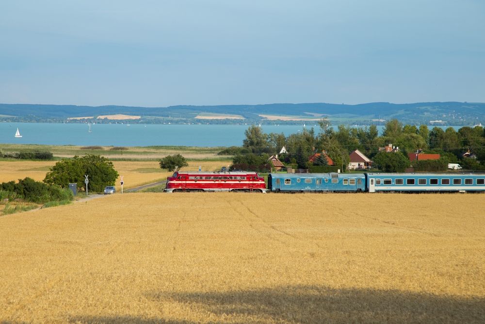 Traing,Passing,Balaton,Lake,In,The,Background